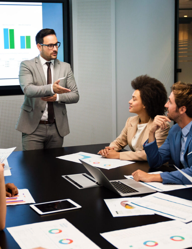 Portrait of successful business team working in office